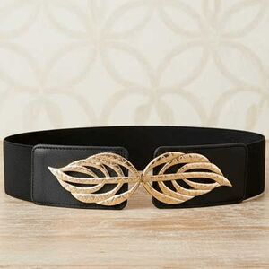 2/$21 Ladies Black Leaf Stretch Belt (29.5)